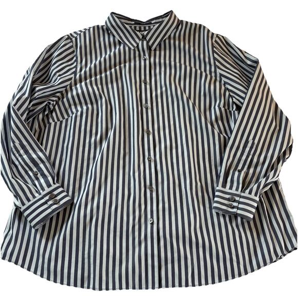 Lands’ End Women’s Blue Stripe No Iron Button Down Shirt 100% Cotton Size 20W - Picture 4 of 11